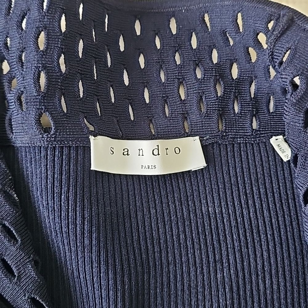 Sandro Womens Navy Cutout Knit Sweater Half Zip - Picture 3 of 6